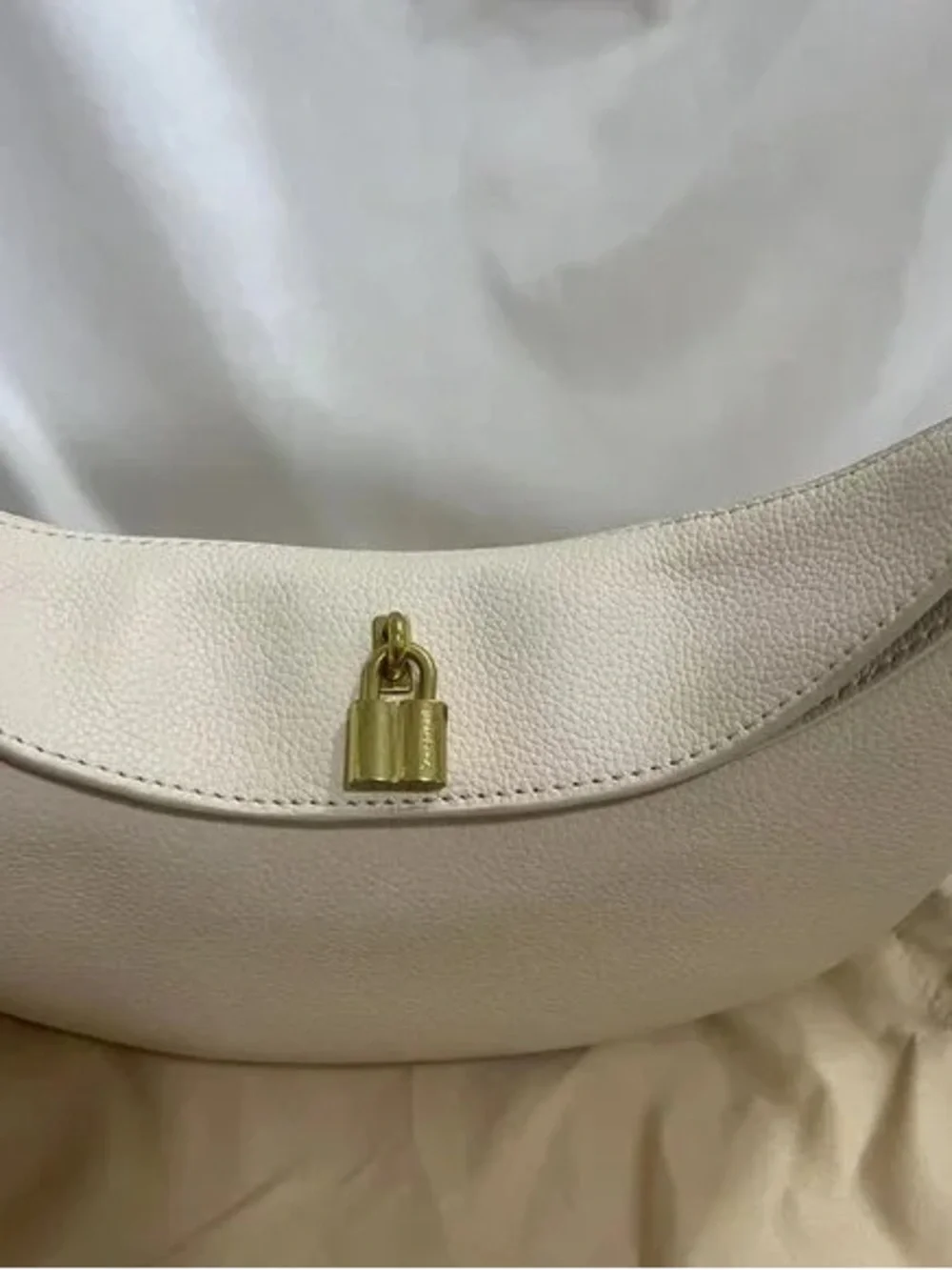 Songmont Cream Pebbled Leather Shoulder Hobo with Gold Hardware